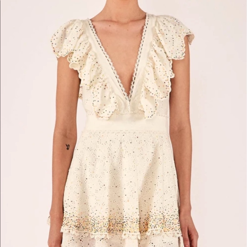 Brand New w Tags Farm Rio Eyelet Patch Beaded Mini Dress